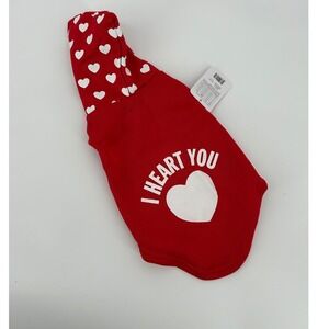 NEW Buttons & Bones Valentine's "I Heart You" Red Dog Hoodie w/Hearts Size M NWT